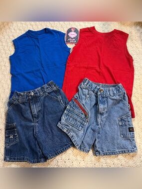 Wrangler Kids Matching Set Red & Blue Tank Tops with Denim Shorts